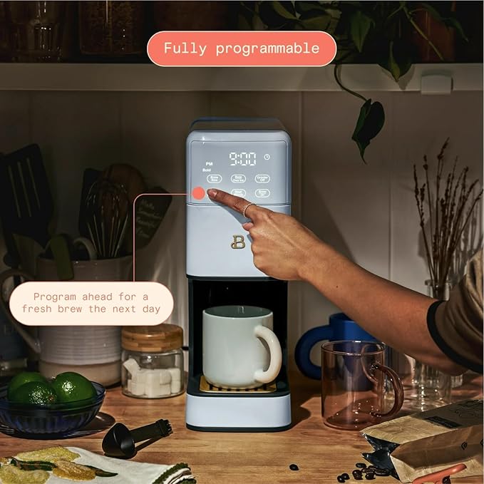 Beautiful Perfect Grind Programmable Single Serve Coffee Maker with Touch-activated Display, Programmable and Integrated Burr Grinder, 64oz Water Reservoir (Cornflower Blue)