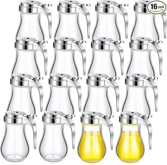 Mimorou 16 Pack Syrup Dispensers Glass Bottle Pancake Syrup Container Jar Pot for Maple Chocolate Retracting Spout Sugar, 6 oz