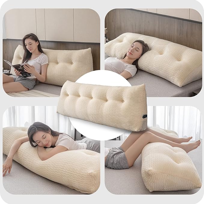 Large Bolster Triangular Headboard Wedge Backrest Positioning Support Bed Rest Reading Pillows Headboard Wedge Pillows for Day Bed Bunk Bed with Removable Cover