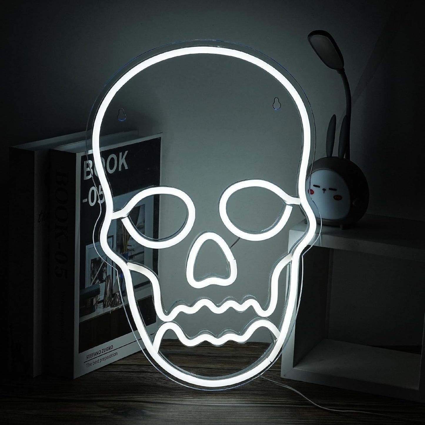 Alkkign Skull Neon Sign, White Ghost LED Light for Halloween, Man Cave, Game Room, Plastic Material