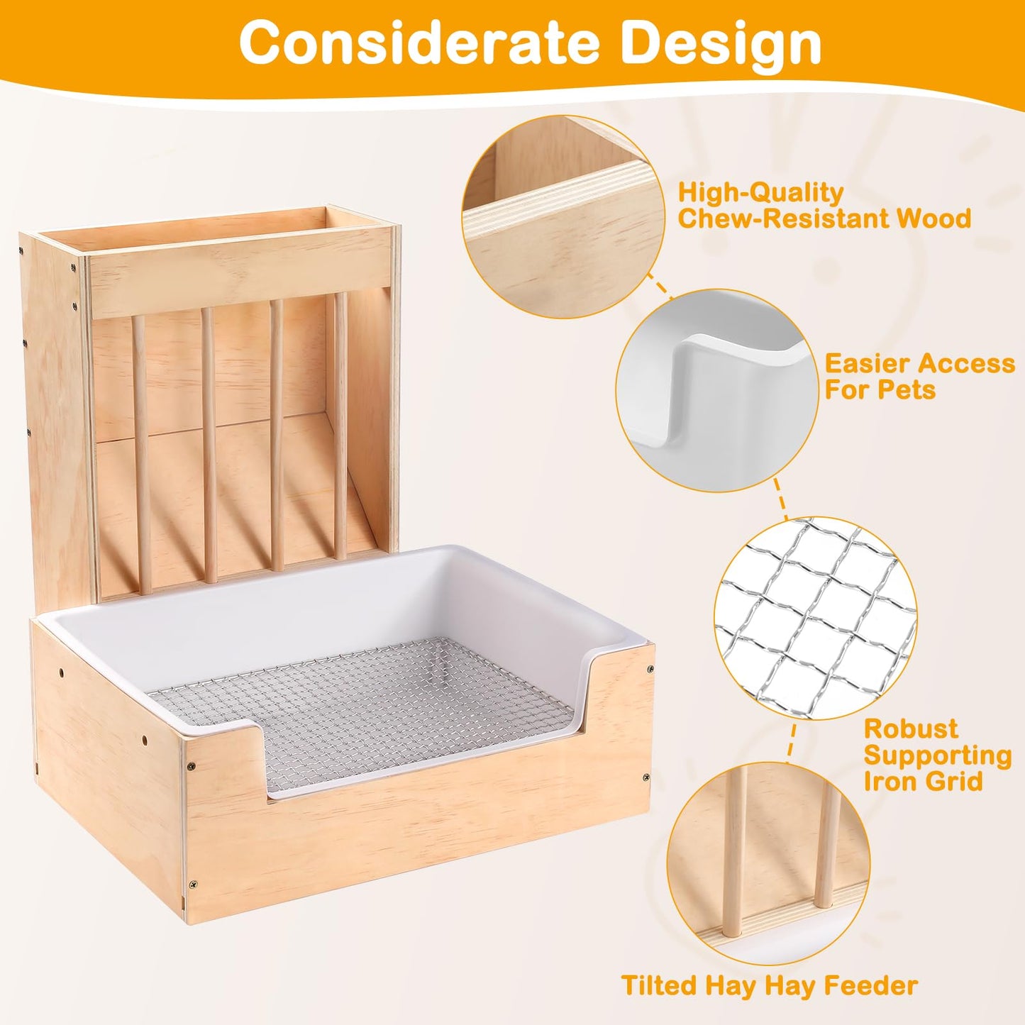 Essenhome Large 2-in-1 Rabbit Hay Feeder & Litter Box Set, Wood, Mess Proof, for Guinea Pigs, Chinchillas, Hamsters, and Rabbits