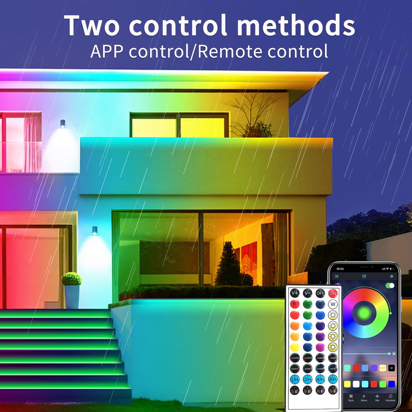 vimeepro LED Strip Lights 66Ft RGB Waterproof IP68 Music Sync App Remote Control