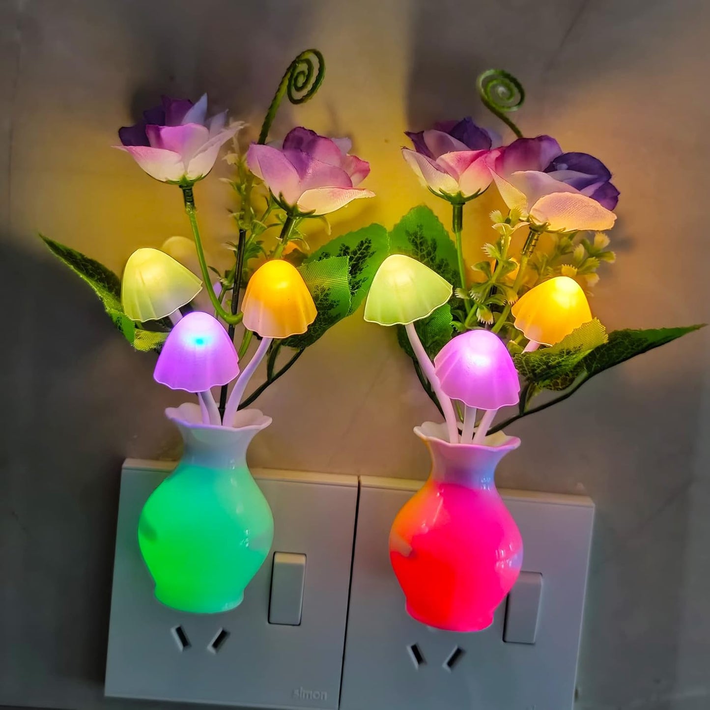 AUSAYE 4 Pack Plug in LED Night Light Sensor Rose Light, Energy Saving Lamp Dream Nightlight Rose Flower Mushroom Night Lights for Kids Adults Bedroom,Bathroom,Stairs,Kitchen,Hallway