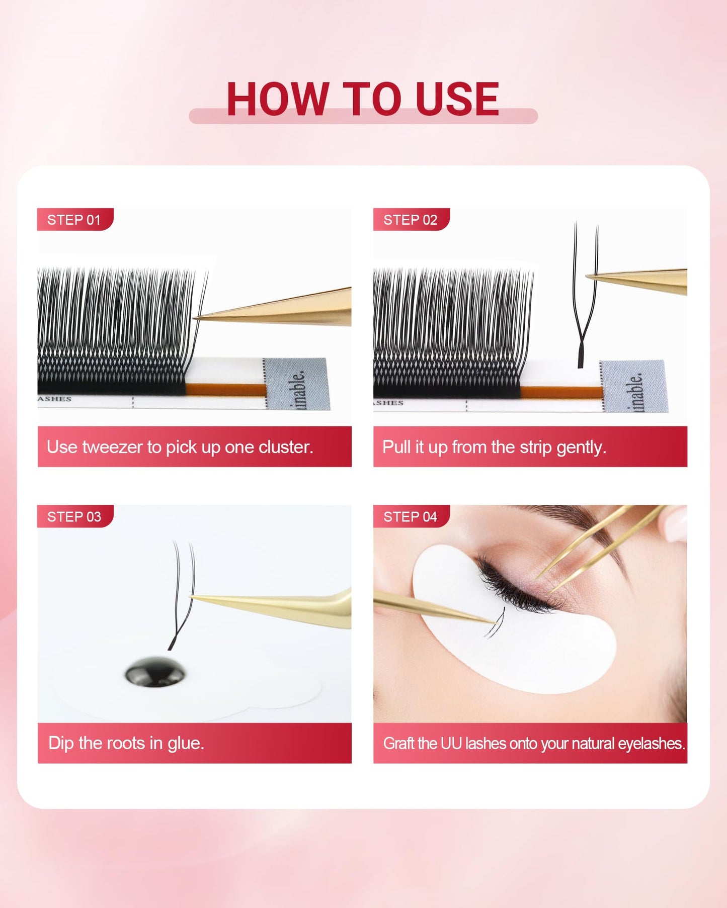 NAGARAKU U Eyelash Extensions Supplies 2D UU Lash Easy Fan Russian Volume Crisscross Eyelashes Handwoven U Shaped Mesh Wispy Clu