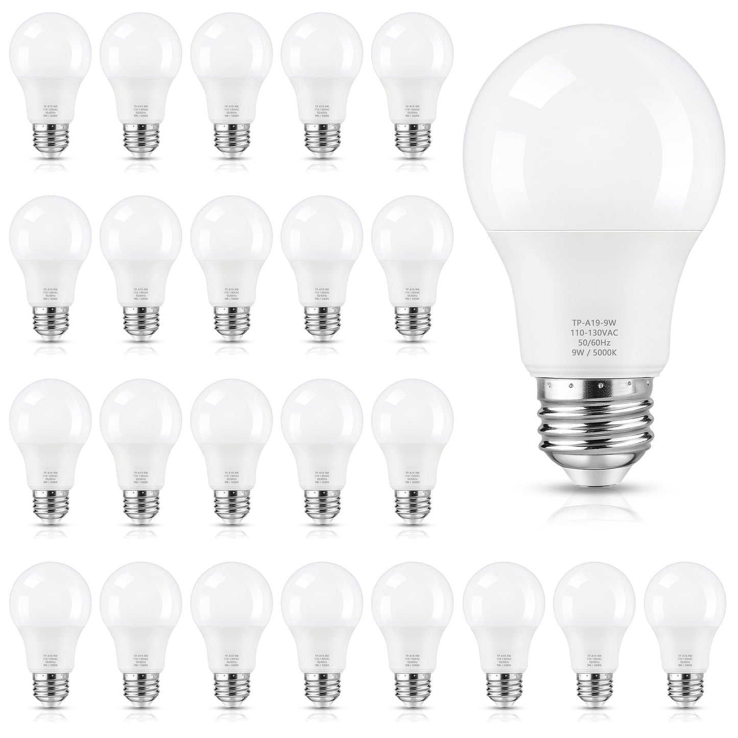 Maylaywood 24-Pack A19 LED Light Bulbs, 60W Equivalent, Daylight White 5000K, E26 Base, 850 Lumen, Non-Dimmable, 9W Bright White LED Bulb