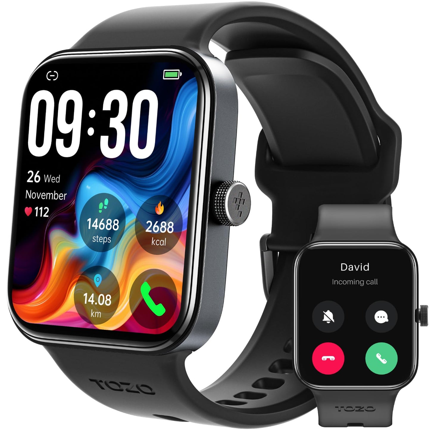 TOZO AMOLED S4 AcuFit One Smart Watch 1.78" Ultra-Clear Screen for Men Women, Call/Answer Fitness Tracker, Sleep Monitor IP68 Waterproof for iOS 11.0+ Android 9.0+ Black