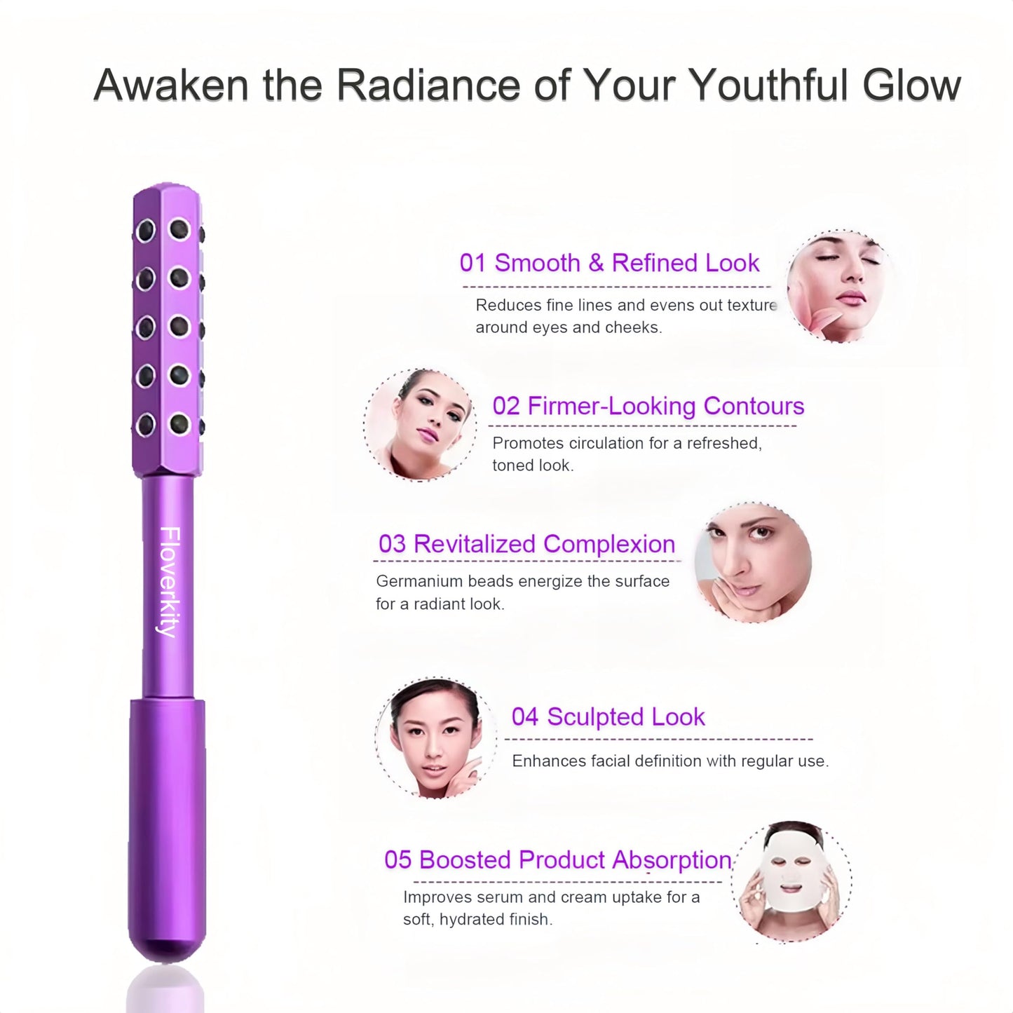 Floverkity Beauty Sculptor Roller - 30 Germanium Massage Nodes for Facial Massager & Glow | Compact Beauty Tool for Lifting and