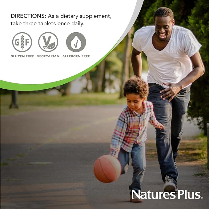 Natures Plus Source of Life Gold Multivitamin - 180 Tablets - Blood Support, Bone Support, Healthy Immune System - Includes Vitamins D3, B12, K2 & Over 120 Whole Food Nutrients - 60 Servings