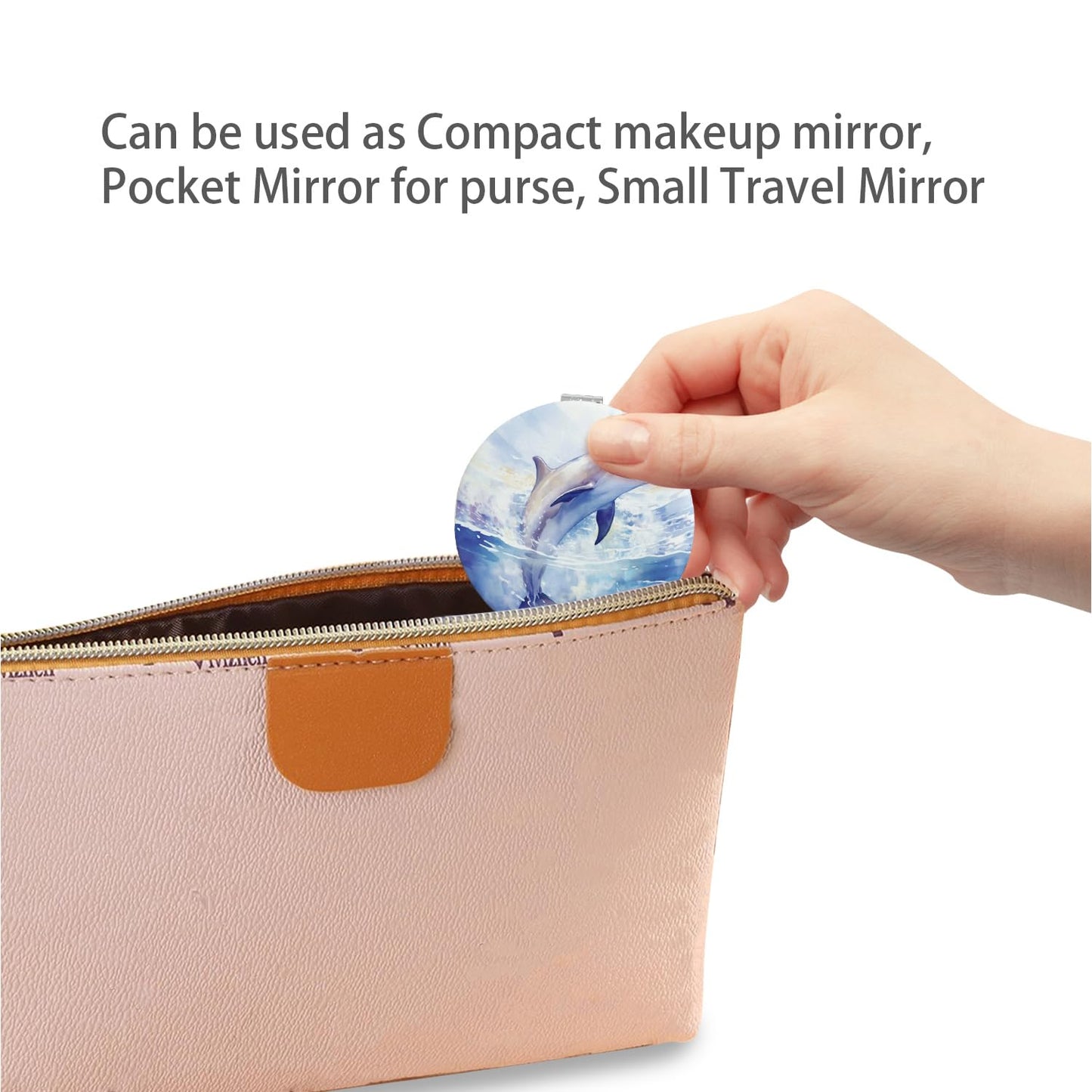 PDOZV Cheap Small Compact Mirror, Round 2.8    Metal Frame PU MarineAnimal Style Double Sided Mini Magnifying 1X/3X Mirror for P