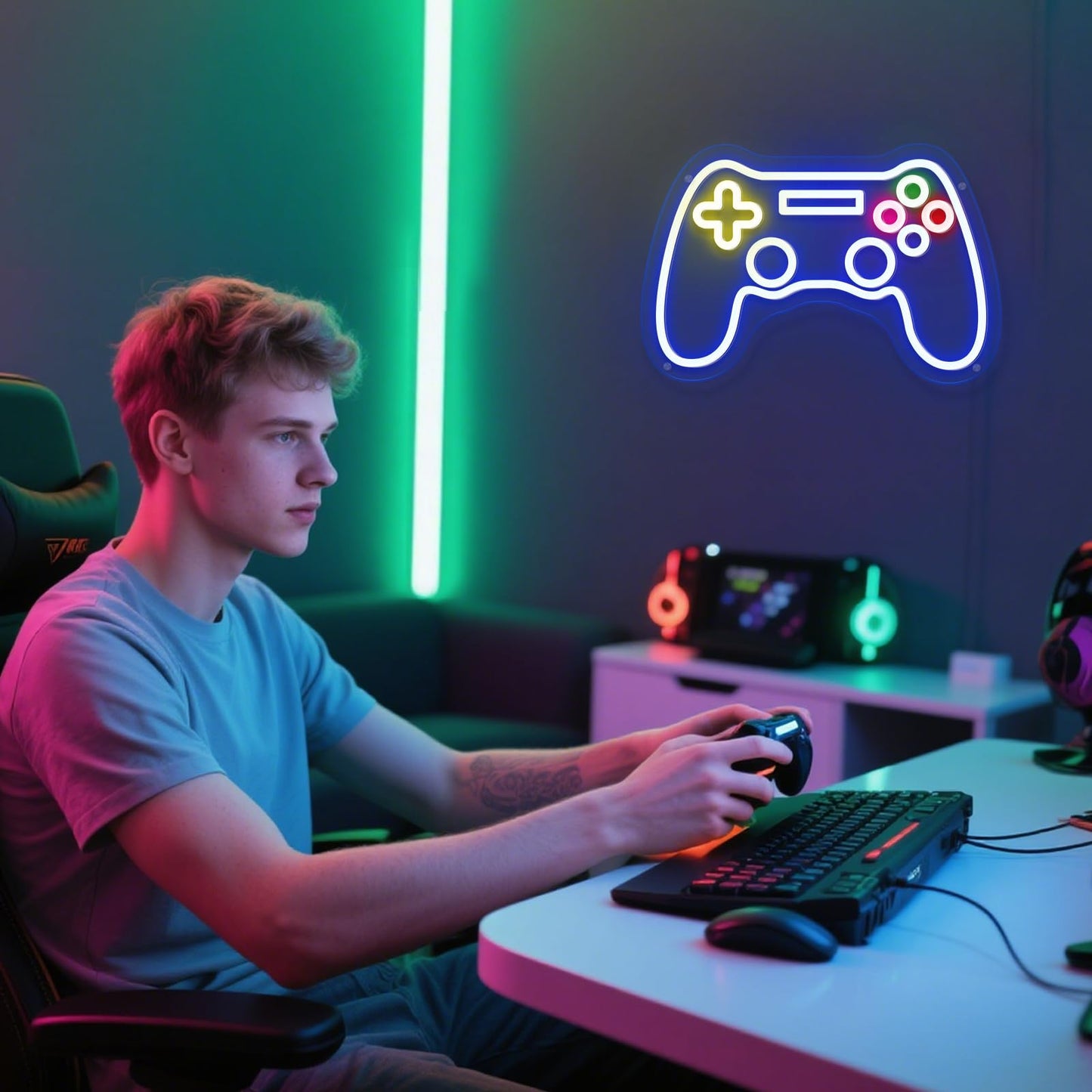 Gamer Neon Sign-Game Led Sign For Teen Boy Gamepad Shaped Signs Light For Gamer Room Bedroom Wall Decor Gifts