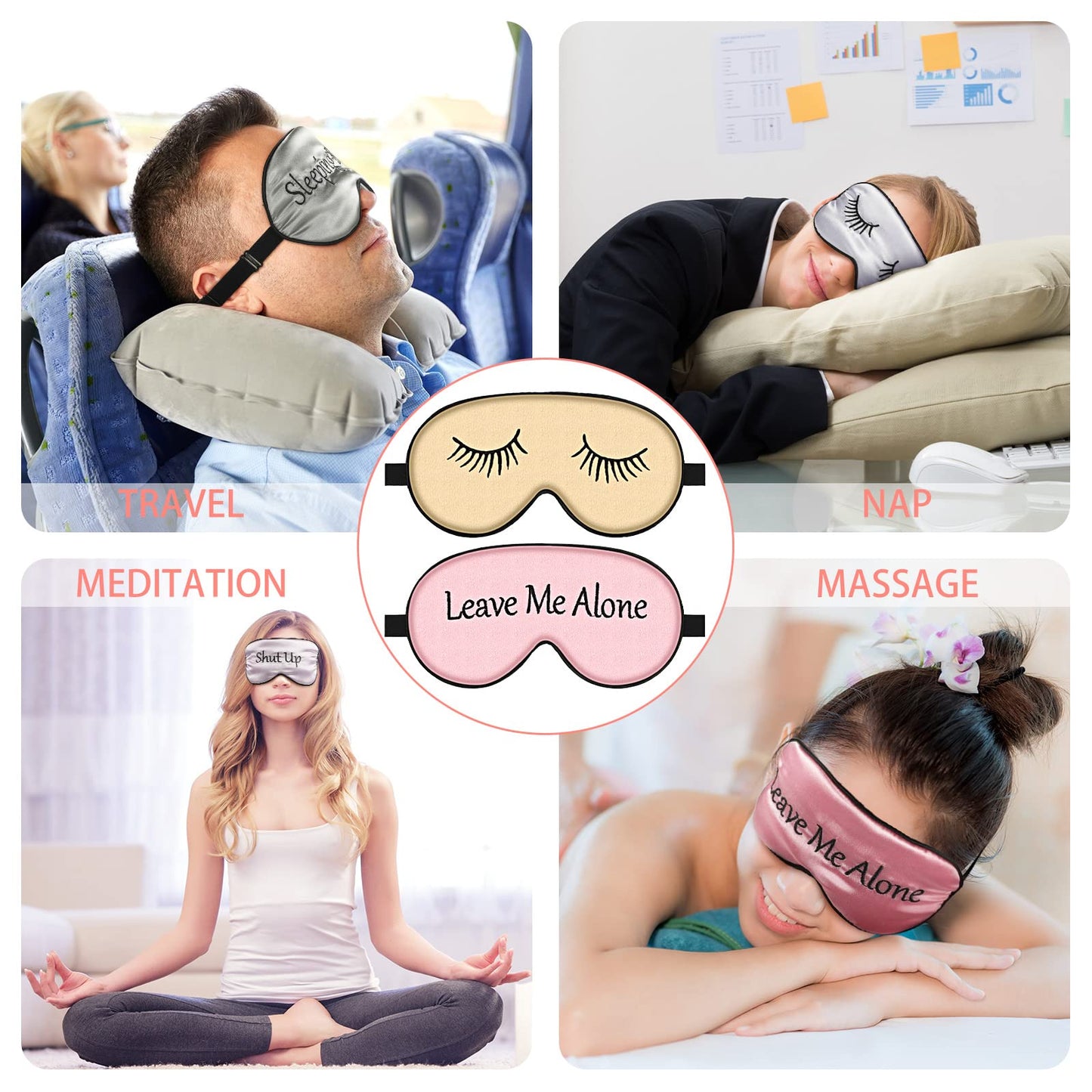 8 Pieces Sleep Mask Silk Eye Mask with Adjustable Strap Soft Blackout Blindfold Eye Cover for Women Men Full Night's Sleep, Travel, Nap, Meditation(Elegant Colors)