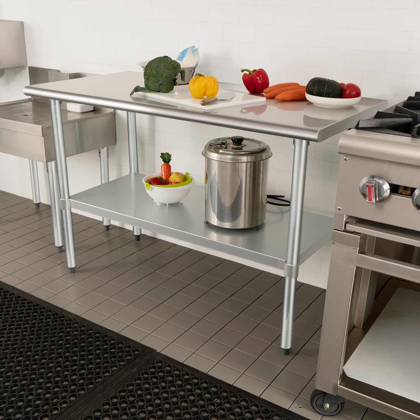 HARDURA Stainless Steel Table 30X72 Inches with Undershelf and Galvanized Legs NSF Heavy Duty Commercial Metel Table for Food Prep