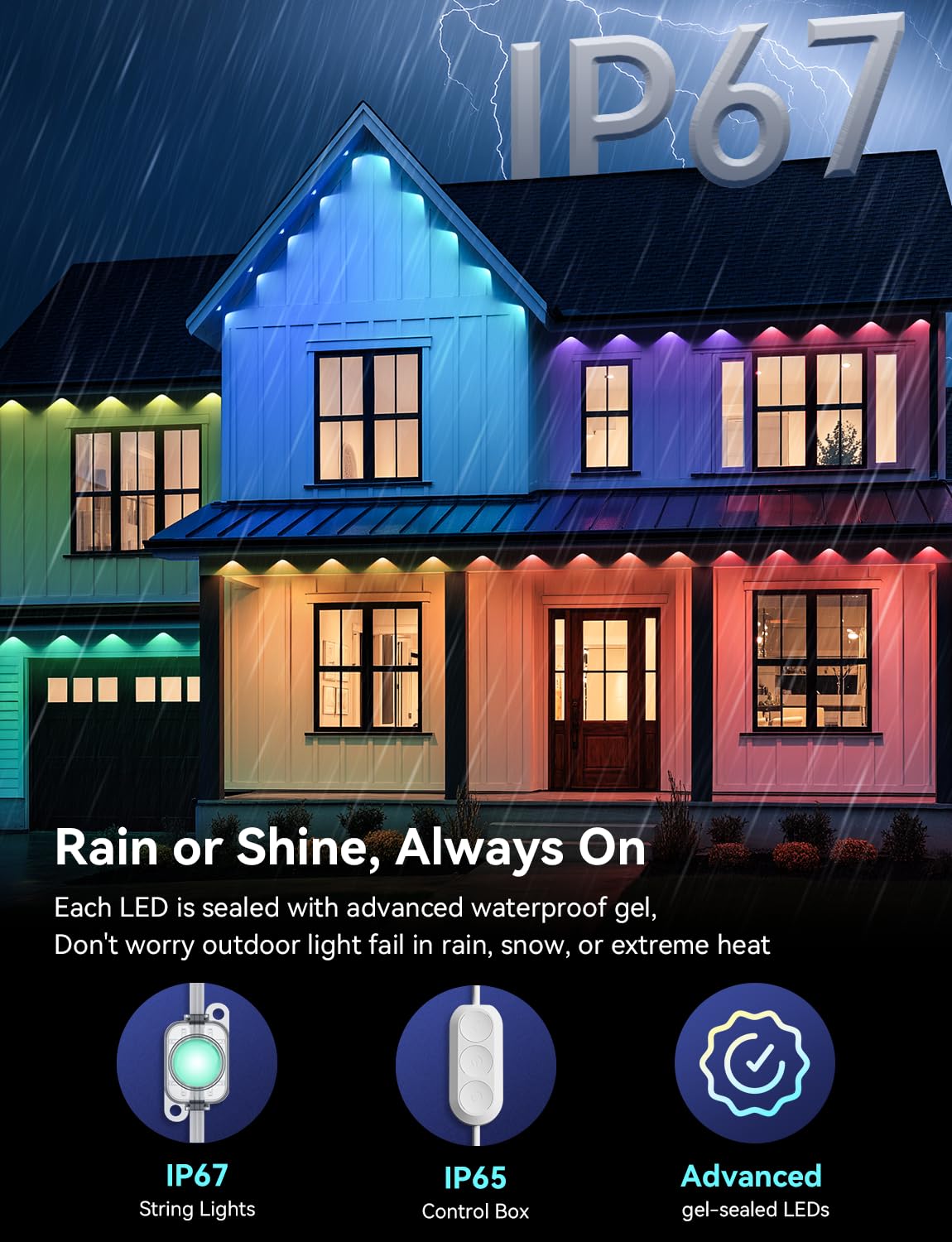 Lemonlovely Permanent Outdoor Lights For House  Rgb+Ic Ip67 Waterproof Smart Eave Lights 200Ft With 100 Led  Eternity Lighting For Halloween Christmas Decoration  Work With Remote  App