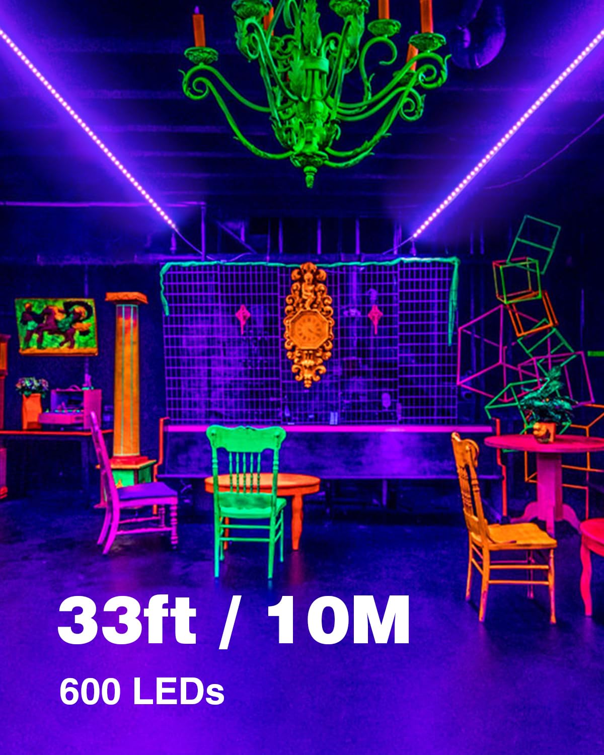 Onforu 32.8Ft Led Black Light Strip Kit, 600 Lamp Beads, 10M Flexible Non-Waterproof, Black, Model Ulsau006201