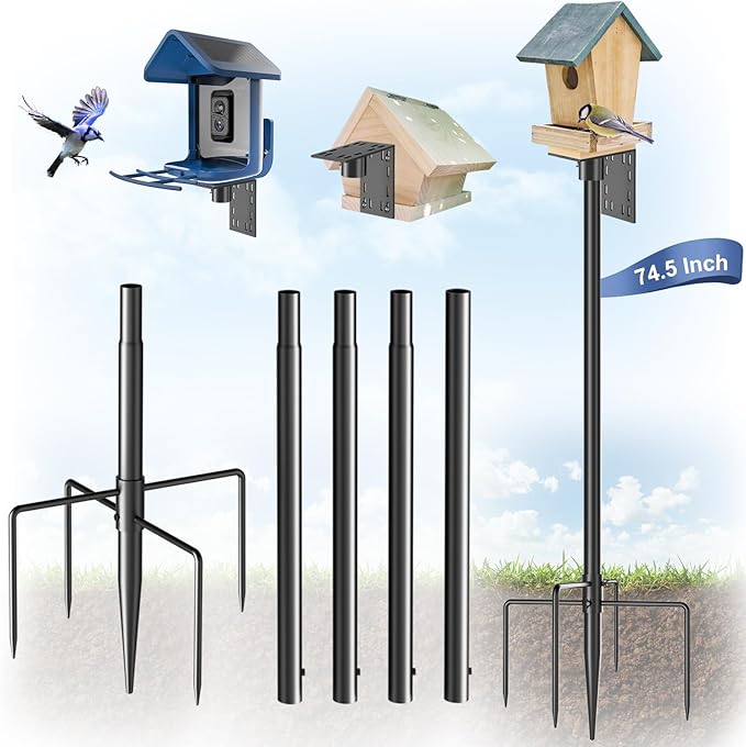 Onlyfly Bird Feeder Pole Stand – 74.5 Inch Height Feeding Station with 1-Inch Dia Heavy Duty for Hanging Feeders, Bird Hou...