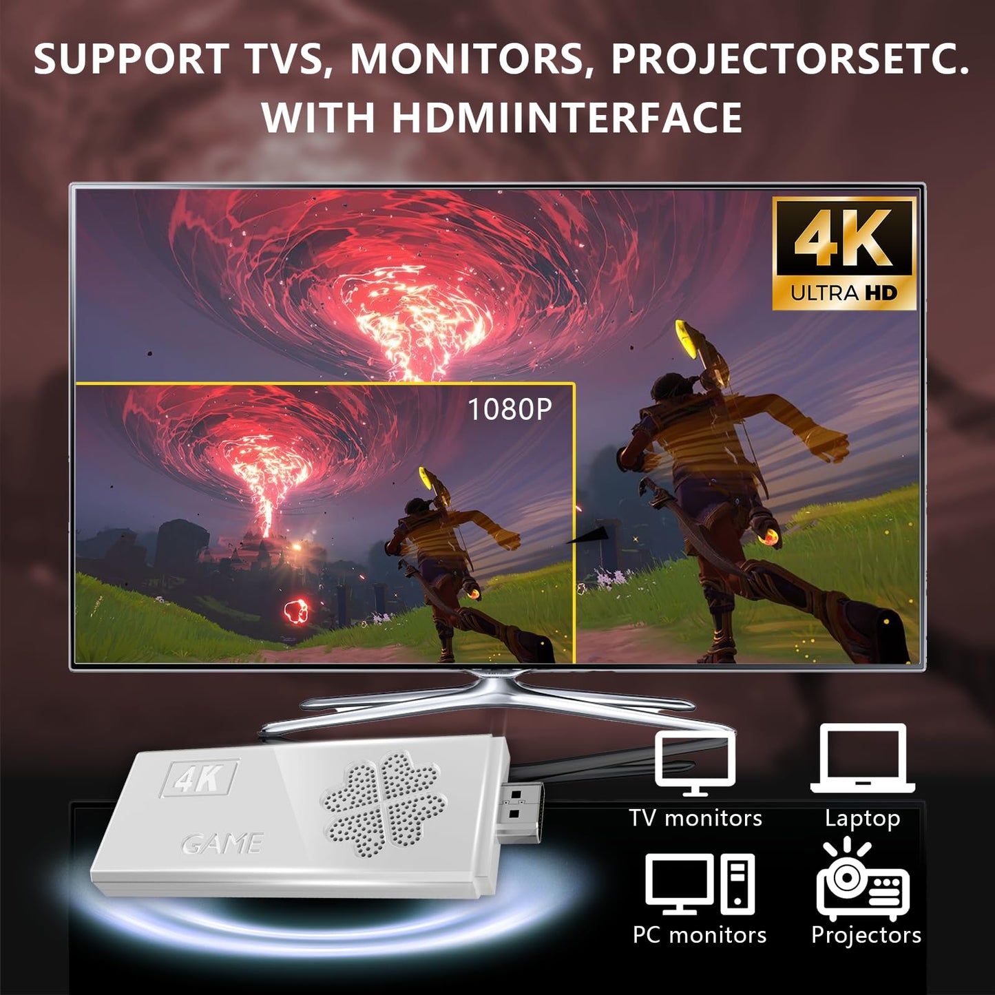 Upgraded Model Wireless Retro Game Stick,Retro Video Game Console,9 emulators, (64G),with Over 40000 Built-in Electronic Games,4K HDMI Output,Dual 2.4G Wireless Control Plug and Play Retro Game