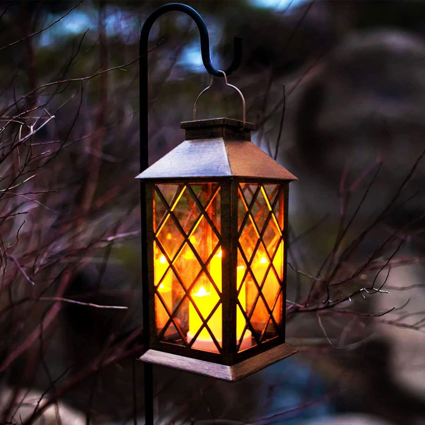 Solar Outdoor Lantern  Garden Hanging Waterproof Lanterns Pvc Upgrade 3 Led Flickering Flameless Candle Decorative Lights For Garden (Grid Candle)