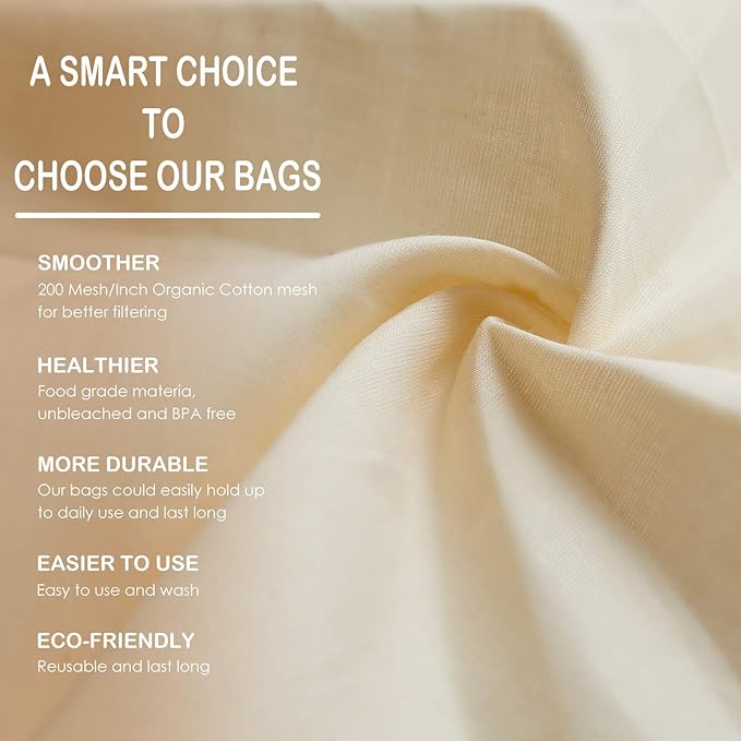6 PCS 12"x12" Nut Milk Bags - 100% Unbleached Cotton Cheesecloth, Reusable Food Strainer Colander For Straining Almond/Oat Milk, Celery Juice, Cold Brew Coffee, Yogurt and Cheese Making