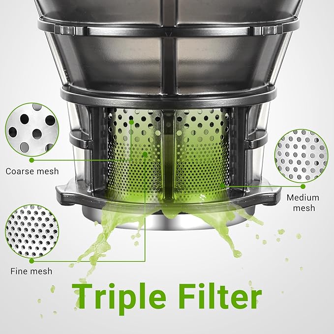 Cold Press Juicer – 5.8" Wide Mouth Hopper for Whole Recipe Loading, Self Feeding for Hands-Free Operation, Zero Waste Masticating Juicer For More Juice, Less Pulp – Triple Strainers
