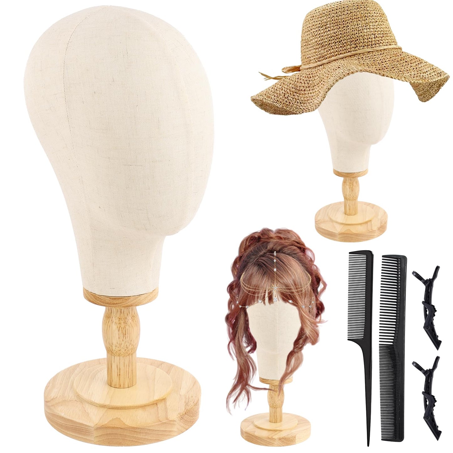 Beauty Star Wig Stand, 22inch Mannequin Head for Wigs with Detachable Strong Wood Base, Canvas Block Wig Head Holder Rack Ideal
