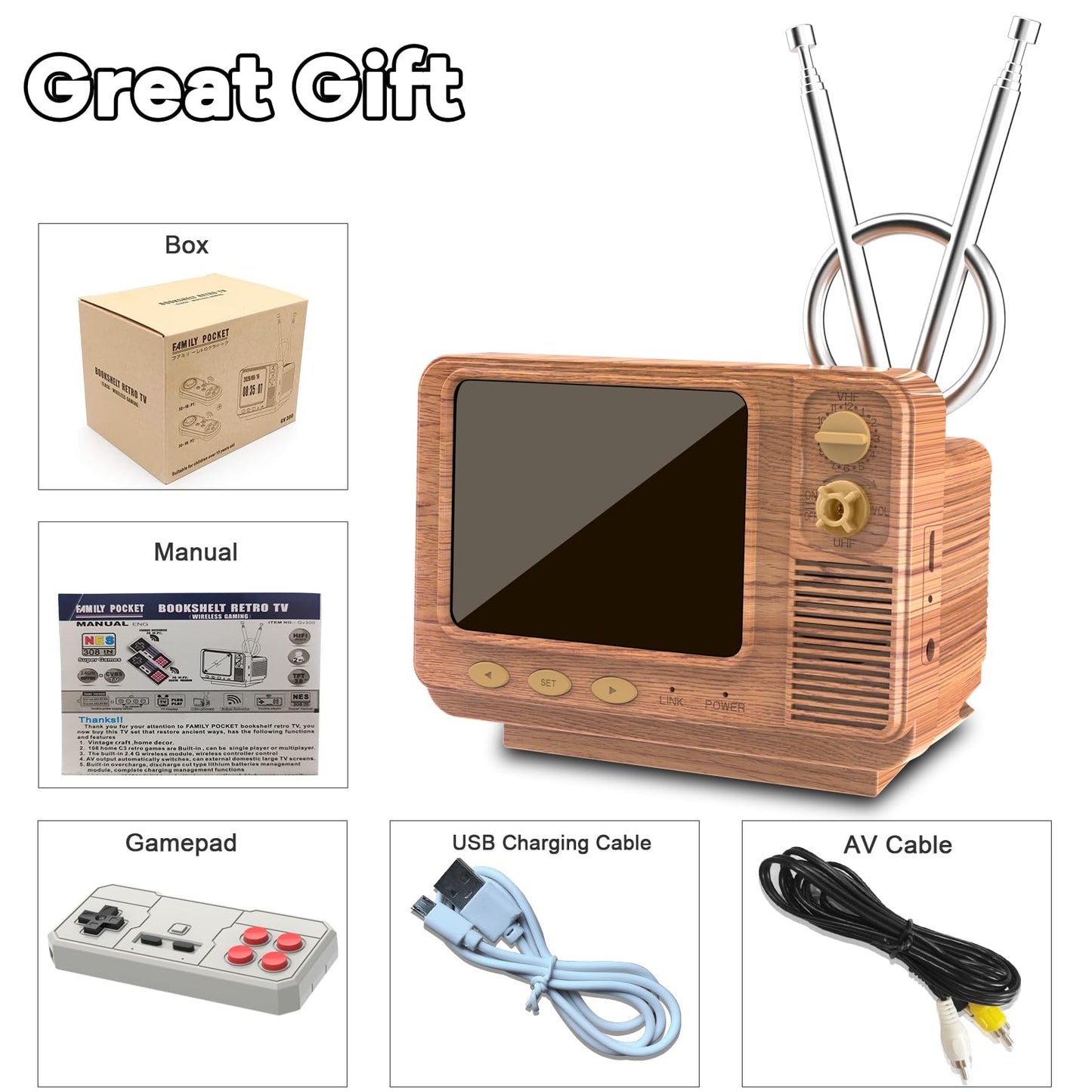 Handheld Game for Kids -Preloaded 168 Retro Video Games, Portable Gaming Player Support Two Players 3.0" LCD Screen, Mini TV Electronic Toy Gifts for Boys Girls