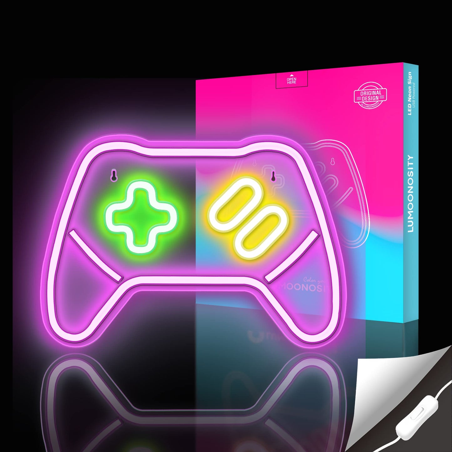 Lumoonosity Game Controller Neon Sign - Gamepad Shaped LED Light, Pink, Model NS-CTR PINK, Ideal for Gamers and Streamers