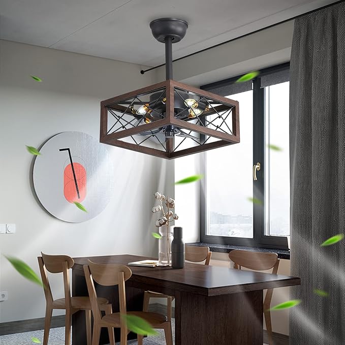NicBex Ceiling Fan 18 Inch Ceiling Fans with Lights Caged Ceiling Fan with Blades and Remote Control Down Rod Mount Ceiling Fans for Bedroom, Living Room, Matte Brown
