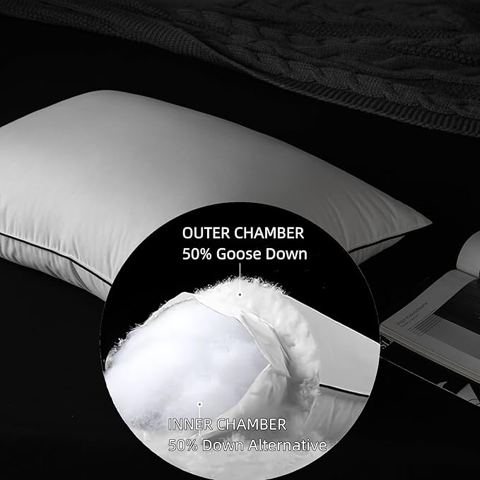 MAXICOZY Luxury Hungarian Goose Down Pillows Standard Size Set of 2, Medium Firm Bed Pillows for Sleeping, Hotel Pillow, 750 Fill Power, 460 TC Cotton Blend Shell, 20"x26"
