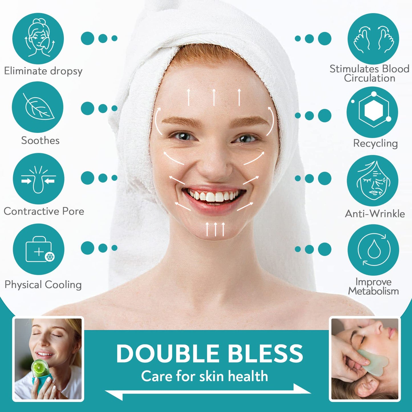 AURUZA Ice Face Roller and Gua Sha Set, Facial Ice Roller & Gua Sha Massage Tool for Face & Eye Puffiness Relief, Shrink Pores,