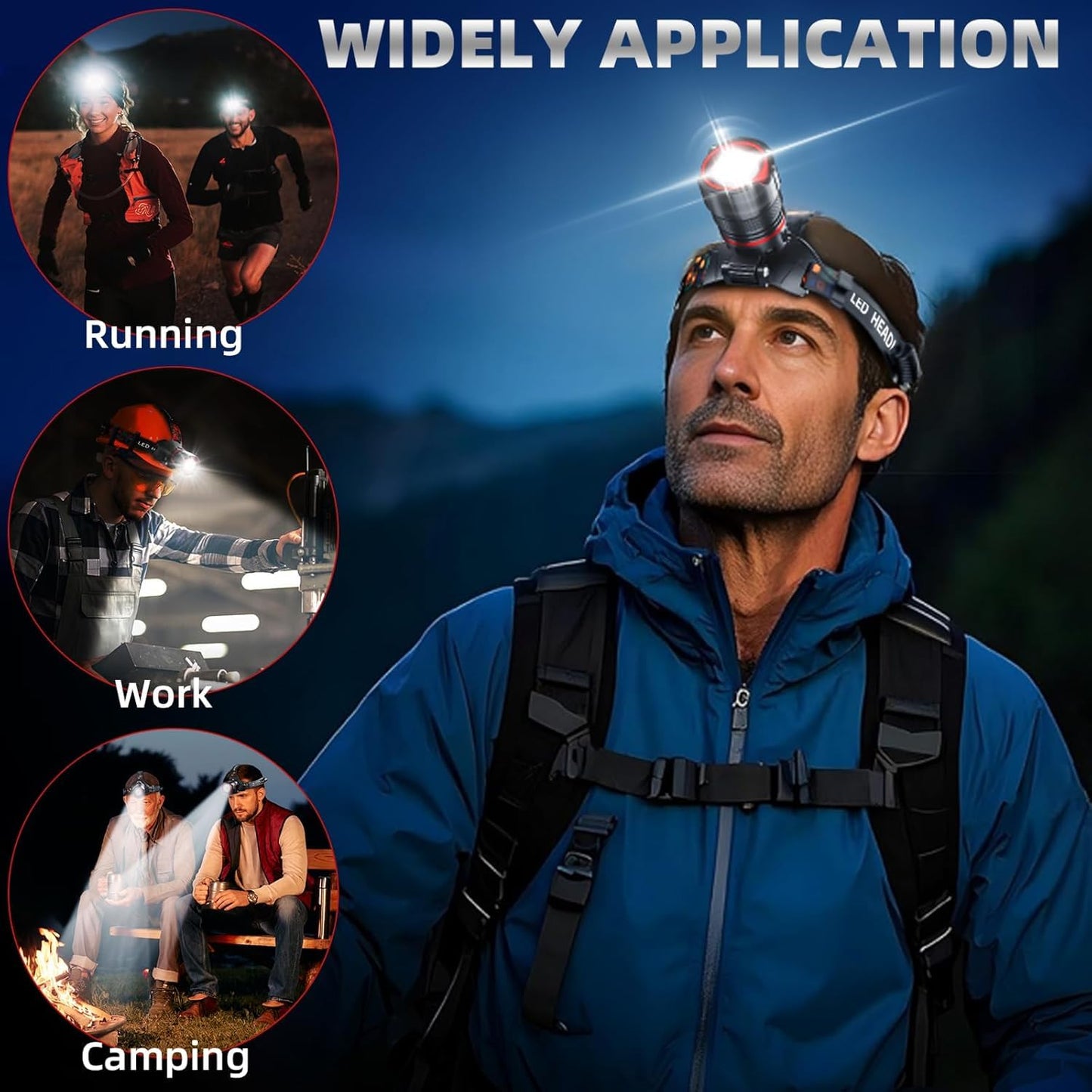 Headlamp 5000 Lumens Led Rechargeable Head Lamps  Zoomable Headlight With 5 Modes & Ipx7 Waterproof  120 Adjustable Head Lights For Forehead For Outdoor  Camping  Hard Hat  Hunting Fathers Day Gift