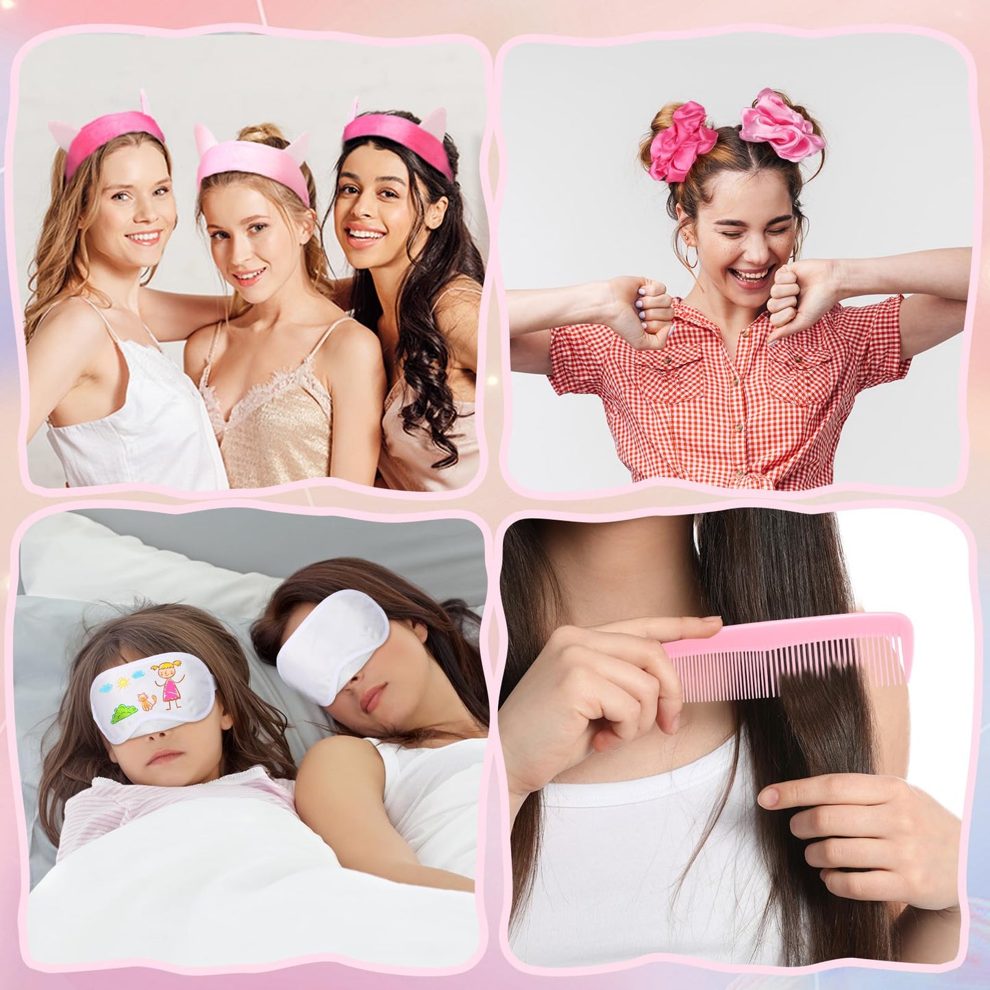 Daifunli 128 Pcs Sleepover Party Supplies Include White Eye Mask Graffiti Mirrors Blindfold Fabric Marker Pens Hairband Scrunchies Comb Keychains for Spa Slumber Bachelorette Women Favors