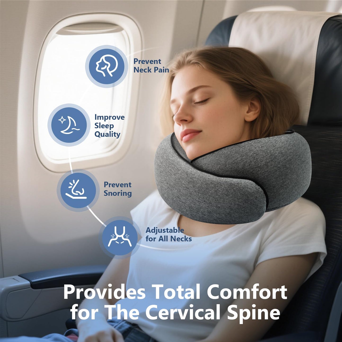 Purroch Advanced Memory Foam Neck Travel Pillow, Neck Pillow Airplane with Eye Mask & Ear Plugs, Designed for The Comfort of Travel & Office, Travel Pillow for Plane, Car, Home, Work, Dark Grey