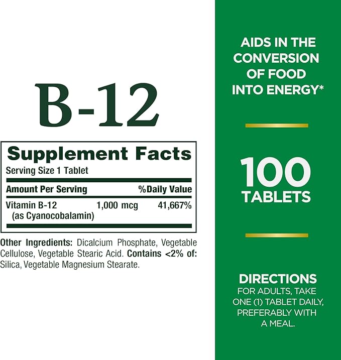 Nature's Bounty Vitamin D, Supports Immune Health & Bone Health & Vitamin B12 1000mcg, Supports Energy Metabolism and Nervous System Health, Vitamin Supplement, 100 Tablets