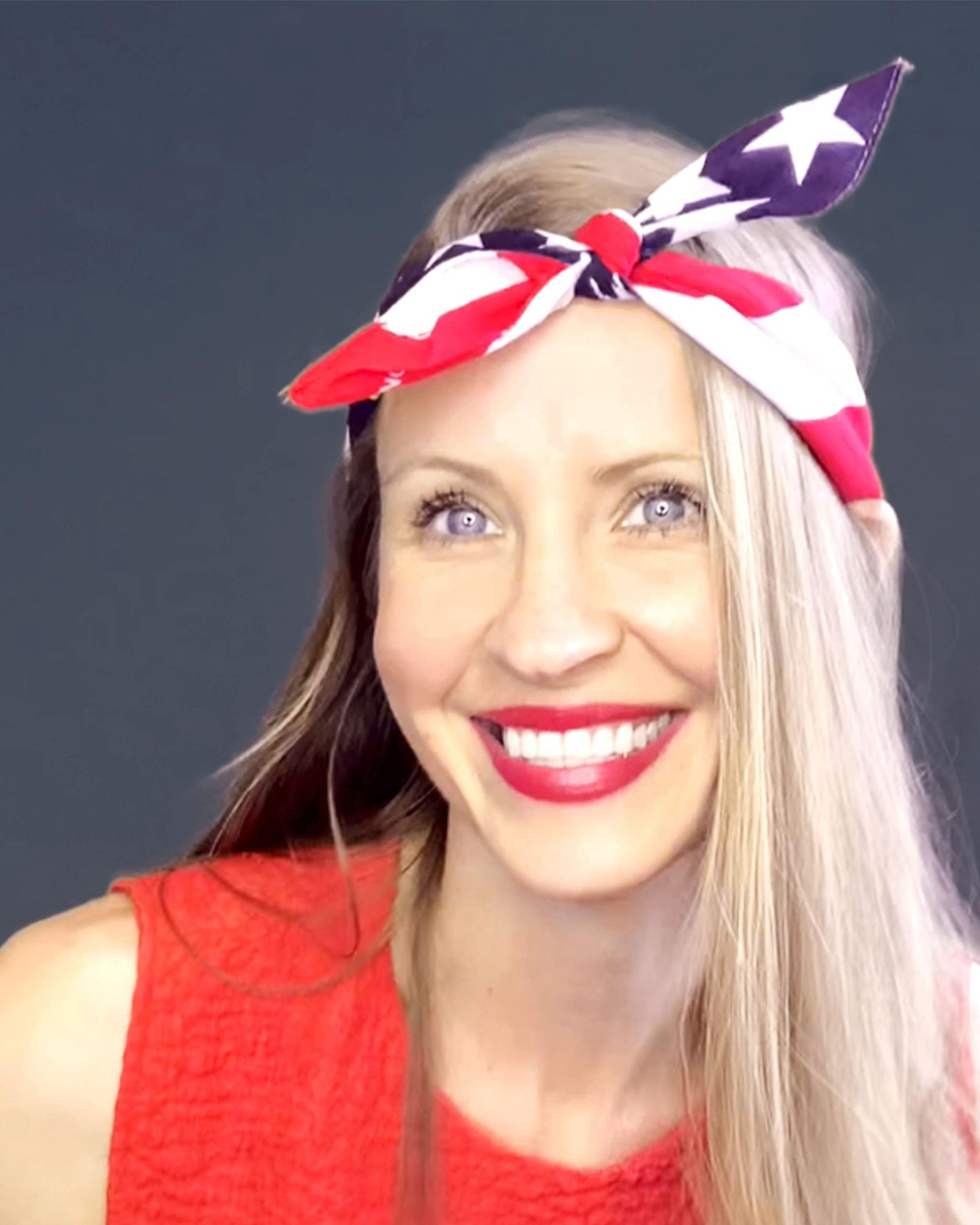 Shimmer Anna Shine Red White and Blue American Flag Bandana Headband USA for Men and Women - Neck and Face Scarf Head Wrap (Red