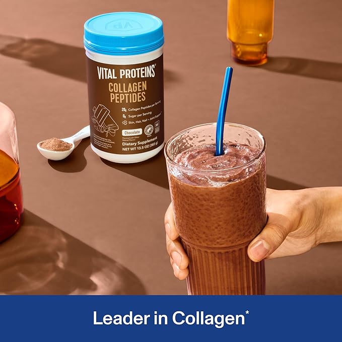 Vital Proteins Grass Fed Collagen Powder Supplement (Type I, III) for Skin Hair Nail Joint - Hydrolyzed Collagen, Grass Fed, Dairy and Gluten Free - Chocolate Flavor, 17.1 oz Canister
