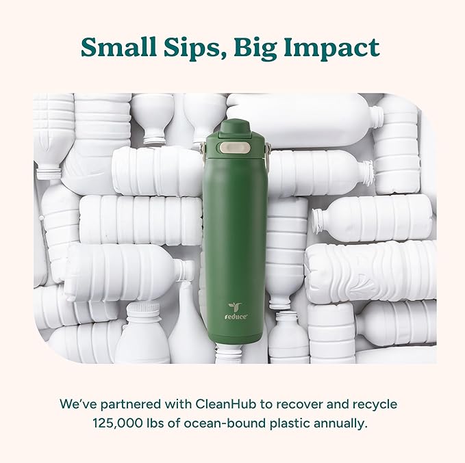 REDUCE Aura Vacuum Insulated 26 oz Water Bottle - Leak-Proof & Chug Spout for Quick Hydration - Keeps Drinks Cold for 30 Hours - Removable Handle for Travel or Gym - Soft Sit Base - Mineral Blue
