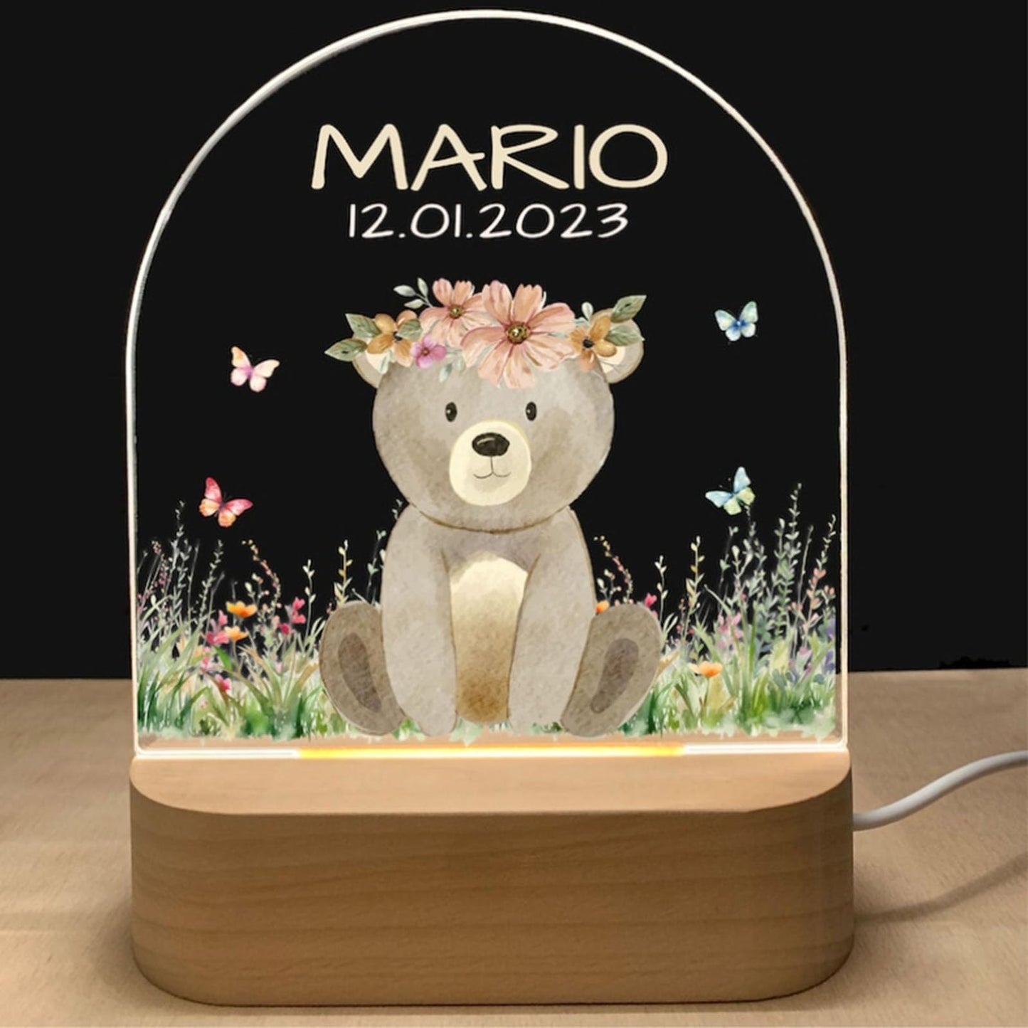 Personalised Baby Night Light Kids Night Light - Customised Night Lights with Name & Date, Baptism Gifts for Girls / Boys, Dimma