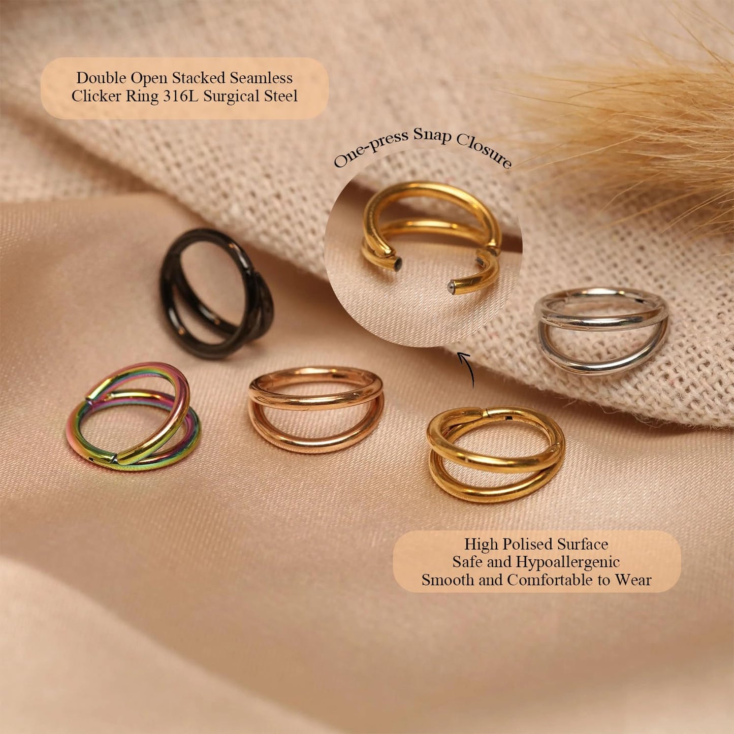 FUNLMO Conch Tragus Helix Rook Daith Piercing Jewelry Cartilage Hoop Earring Double Hoop Nose Ring 16G Septum Ring Nose Ring 316