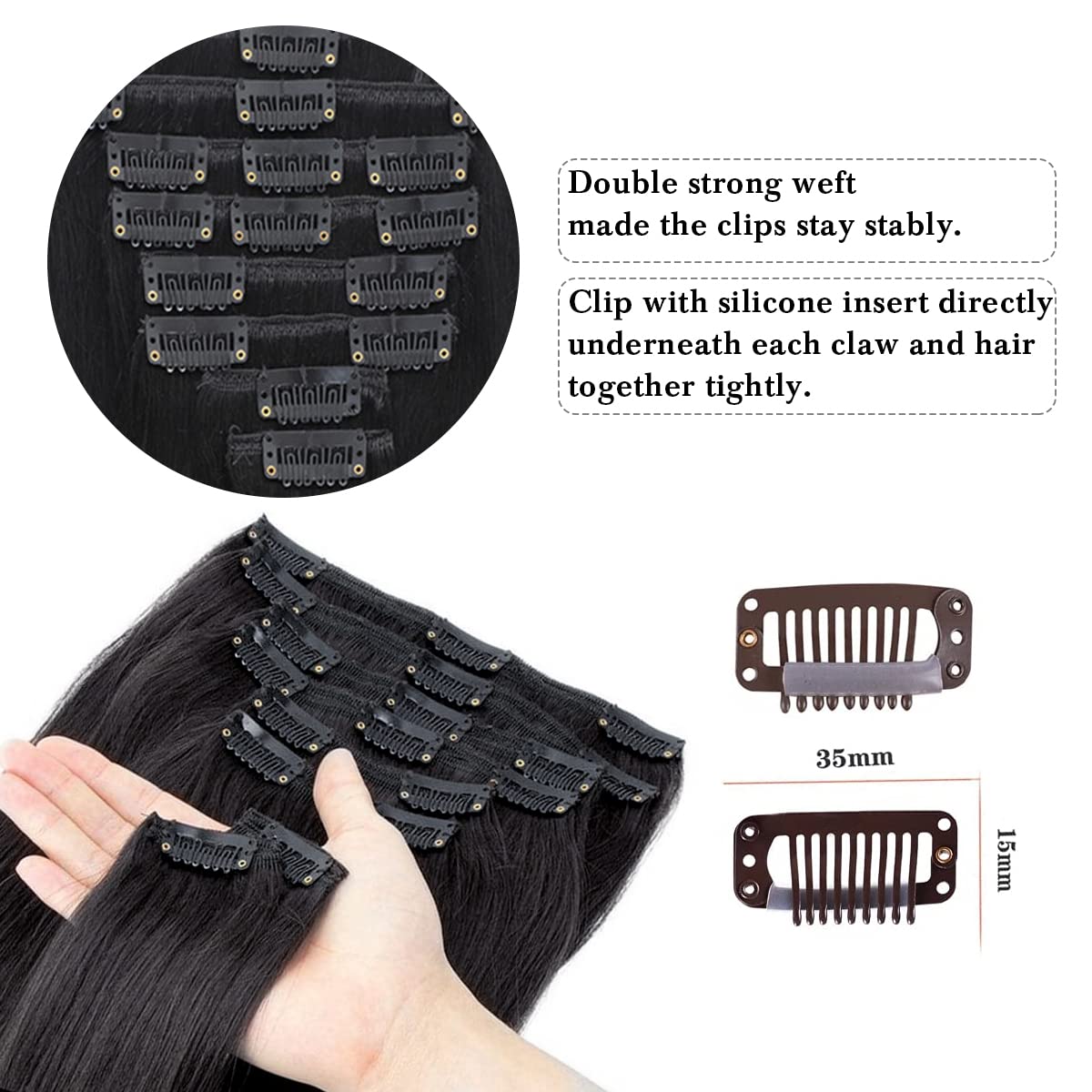 Clip in Hair Extensions Real Human Hair 18 Inch Narural Black Real Hair Extensions Clip in Human Hair Straight 8Pcs Invisible Se