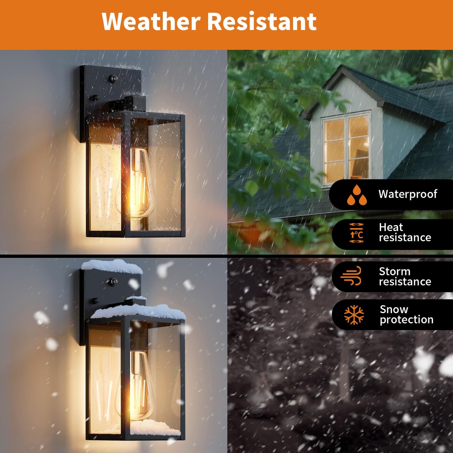 2 Pack Dusk To Dawn Exterior Lighting Fixtures Wall Mount  Sensor Outside Front Porch Lights For House  Outdoor Lantern Lamp  Waterproof Wall Sconce Lights  Black Coach Light For Garage Entryway