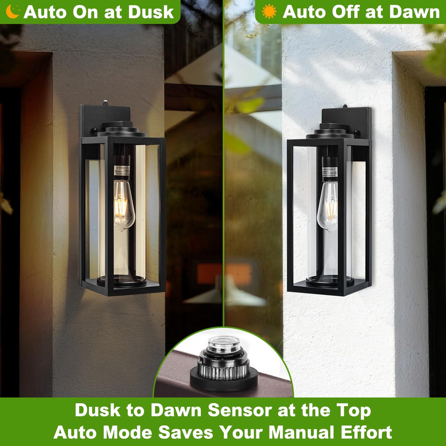 Filiyano 20Inch Dusk To Dawn Outdoor Wall Light Fixtures - 2 Packs Large Exterior Waterproof Lighting  Modern Porch Sconces Wall Mounted Lighting  Industrial Black Outside Lantern For Front Door