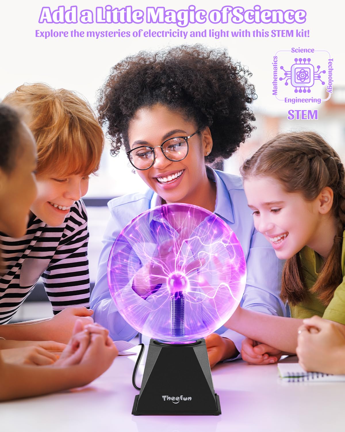 Theefun Plasma Ball  8 Inch Plasma Globe Touch & Sound Sensitive Ball Lamp Electric Lightning Novelty Light For Parties  Home  Prop  Room Decoration  Christmas Gifts  Purple