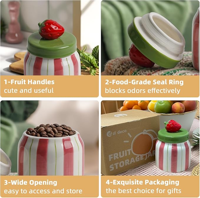 Cookie Jars with Lid Airtight, Hand Painted Orange Ceramic Food Storage Containers with Lids for Home Decor and Kitchen Countertops, For Coffee, Spices, Sugar, Tea, Salt, Honey, Candy, Nut