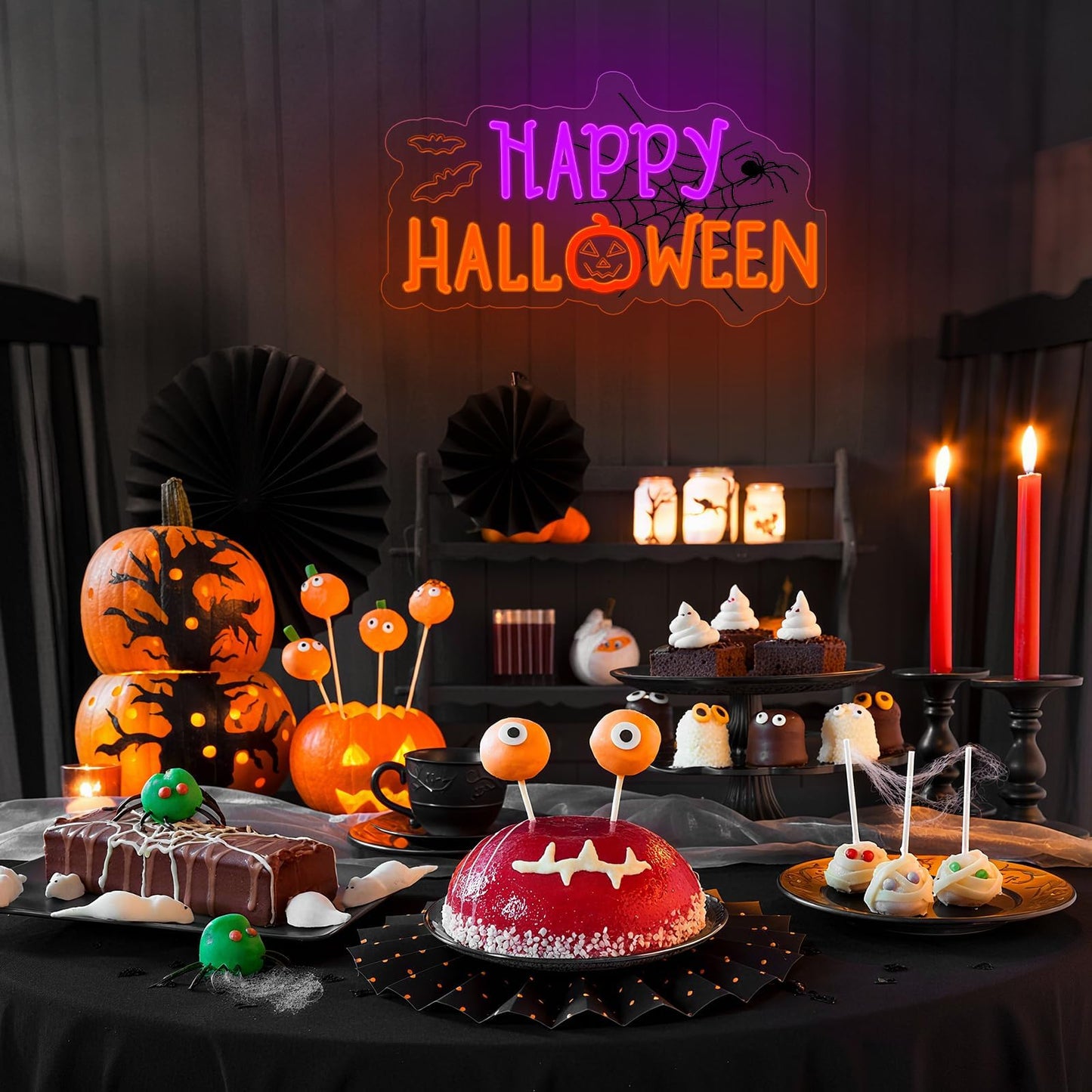 Halloween Neon Sign For Halloween Wall Decor Dimmable Neon Light Bat & Pumpkin Light Up Signs For Halloween Bedroom Horror Party Bar Background Decoration
