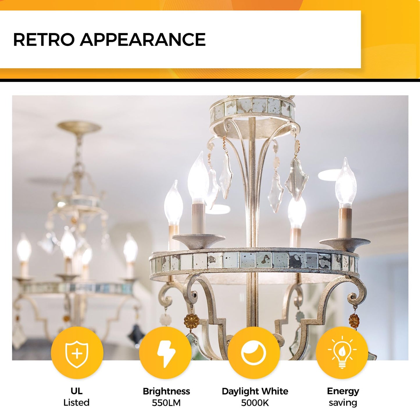 Hizashi E12 Candelabra Bulb 60W Dimmable 5000K Daylight White Glass 12 Pack