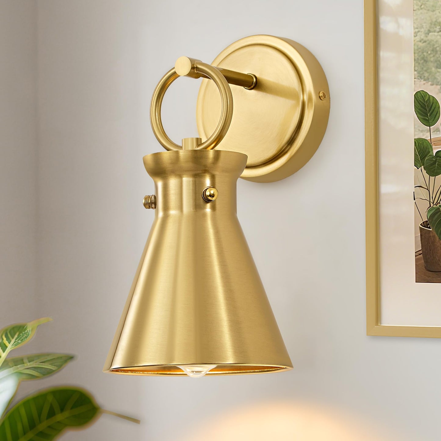 Gednbo Gold Wall Sconce For Bathroom  Modern Vanity Light Fixtures  Wall Mount Lighting Farmhouse Wall Lights With 6 Inch Metal Lampshade For Bedroom Living Room Mirror Kitchen (Gold Metal  1 Pack)