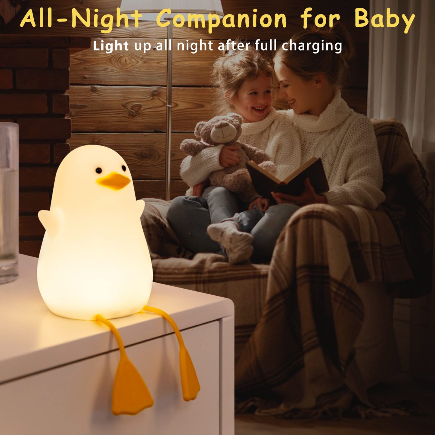 Lampeez Cute Duck Night Light Baby Nursery Lamp Gifts For Kids Bedside Led Light Timer Setting Dimming Table Lamp Usb Charging Nursing/Breastfeeding Safety Abs + Silicon Birth Celebration
