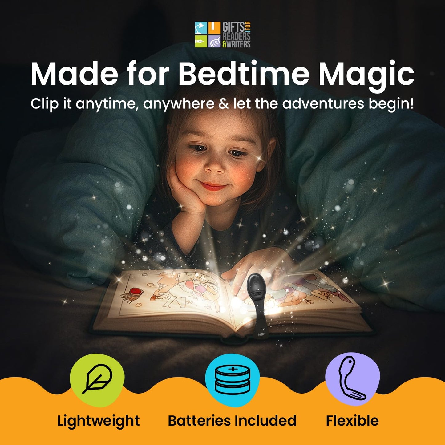 Gifts for Readers & Writers Flexilight Reading Light - 2 in 1 Bookmark LED Clip On Lamp, Battery Operated, Penguin Color
