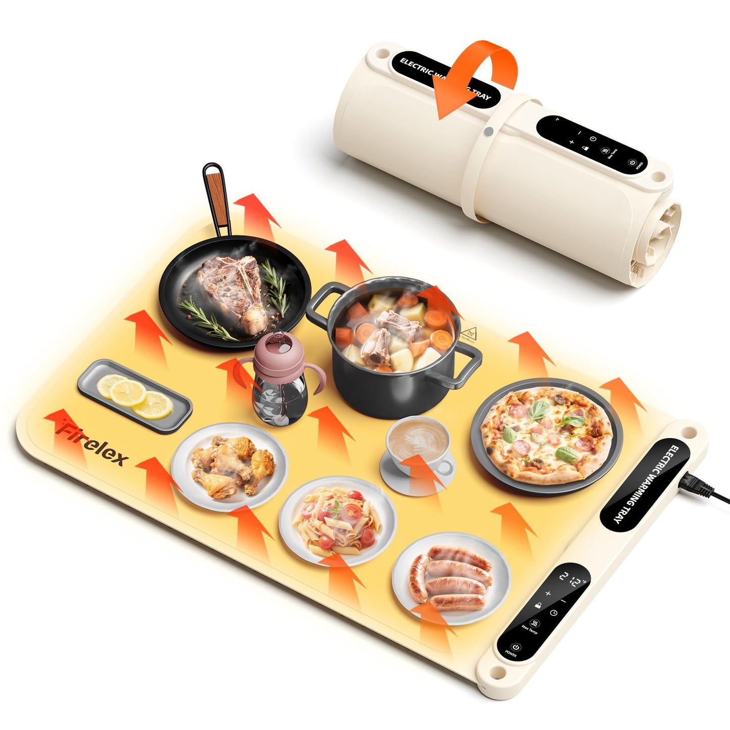 Firelex Food Warming Mat for Buffet, Silicone Food Warming Mat with Timer & 7-Temp Settings, 8s Fast Heat, keep food warm for Party, Events, home dinners, Thanksgiving & Christmas Gift, White