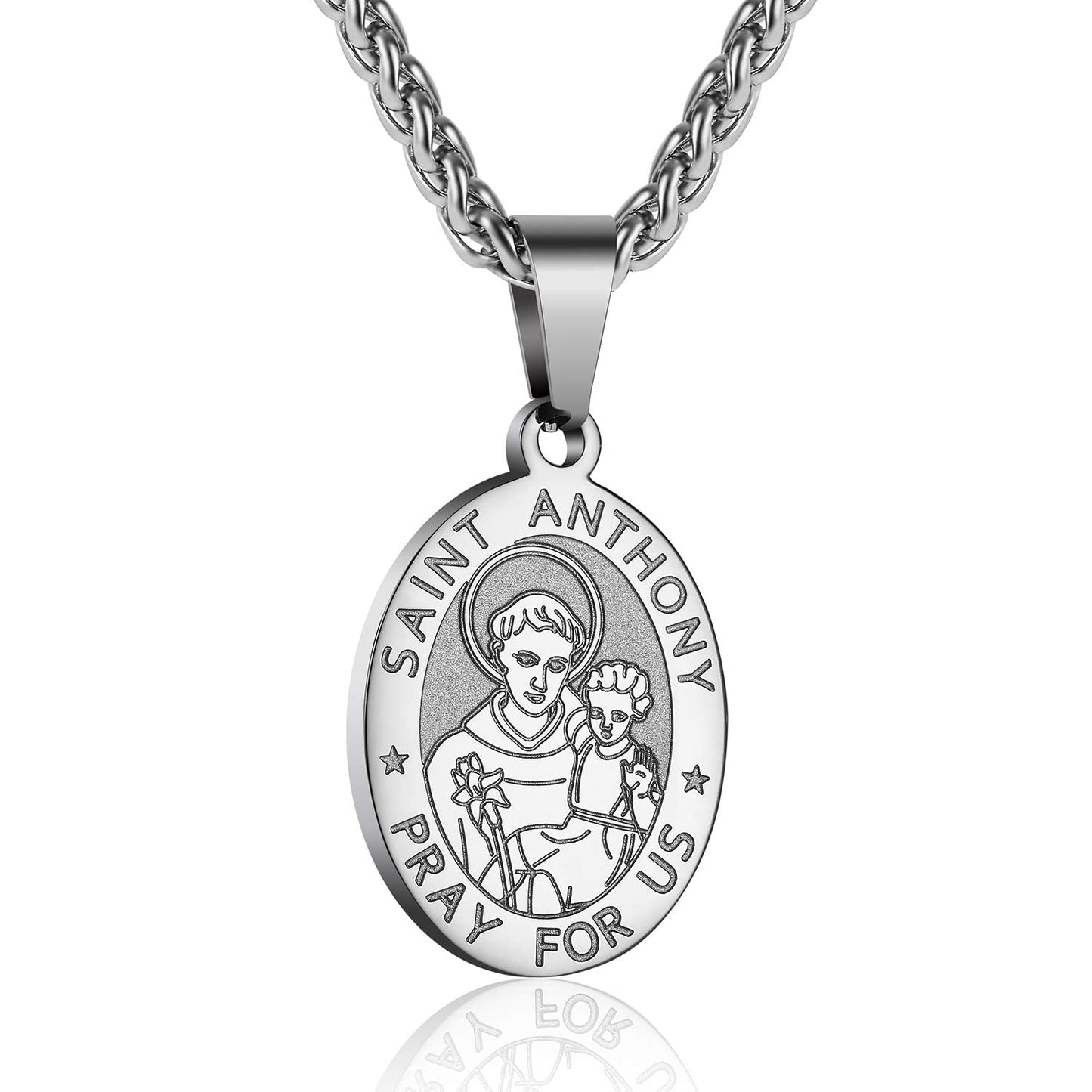 Zocomi Silver Saint St Anthony Medal Necklace for Men Boys, St. Anthony Pendant Chain Jewelry Catholic Christian Religious Bapti